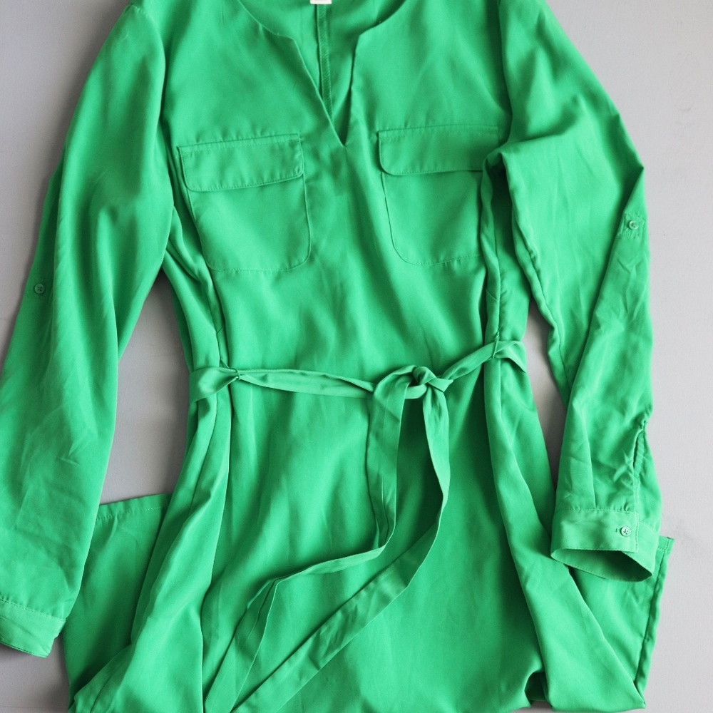 Women's Old Navy Medium M Green Tie Waist Dress